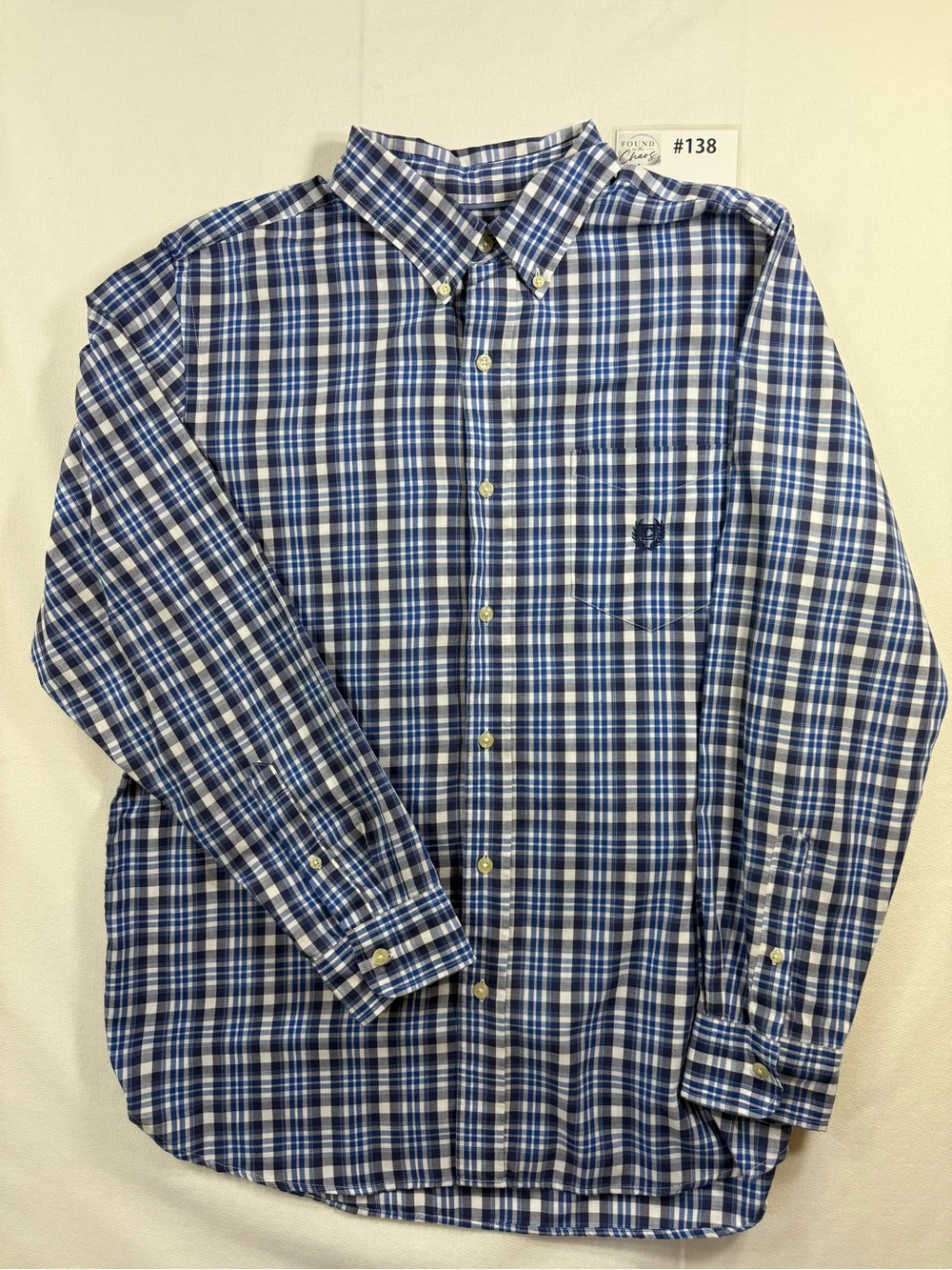 CHAPS Men’s Classic Blue Plaid Button-Down Shirt - Blue size L